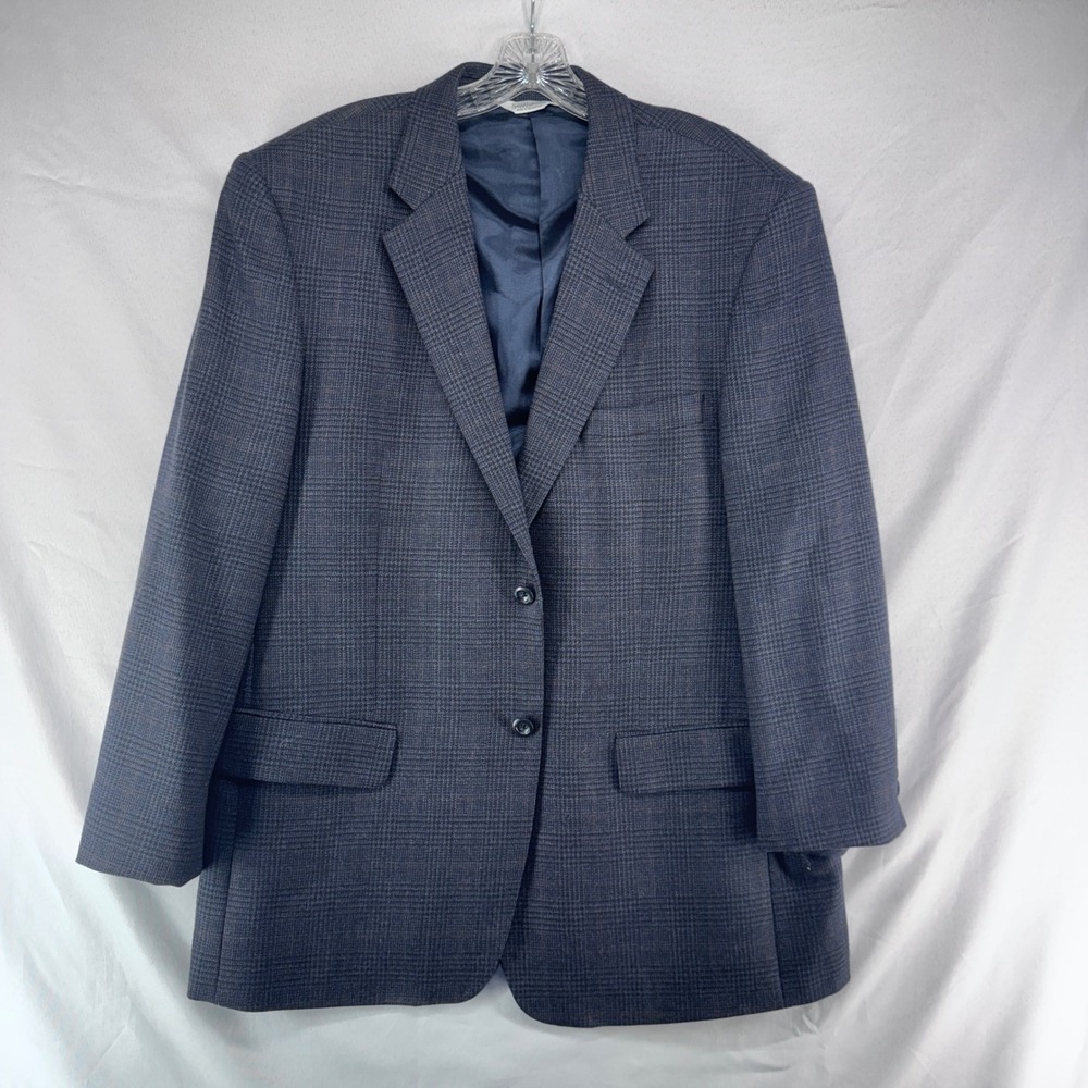 Joseph & Feiss Blazer Mens 44R Blue Plaid Lambswool Sport Coat Dark Academia